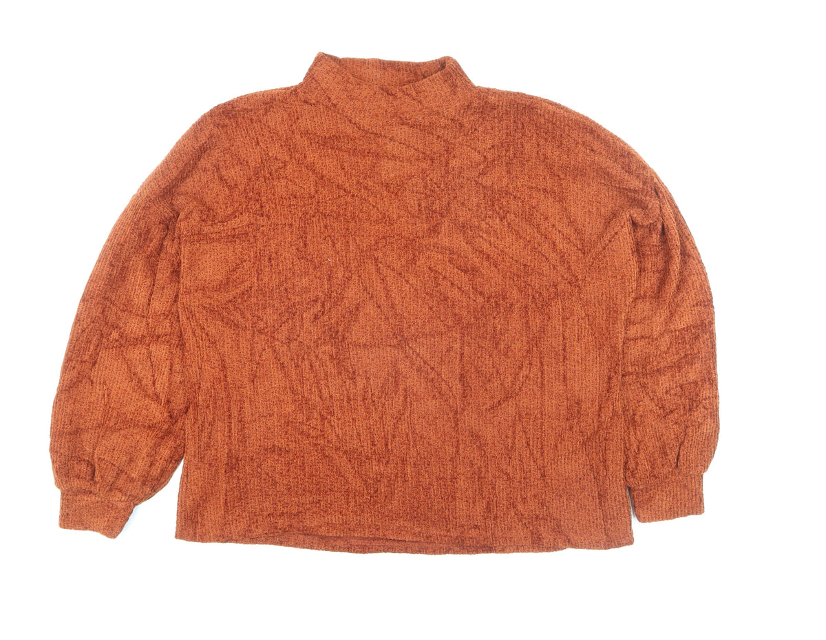 Mango Women Orange Mock Neck Balloon Sleeve Knit Jumper M