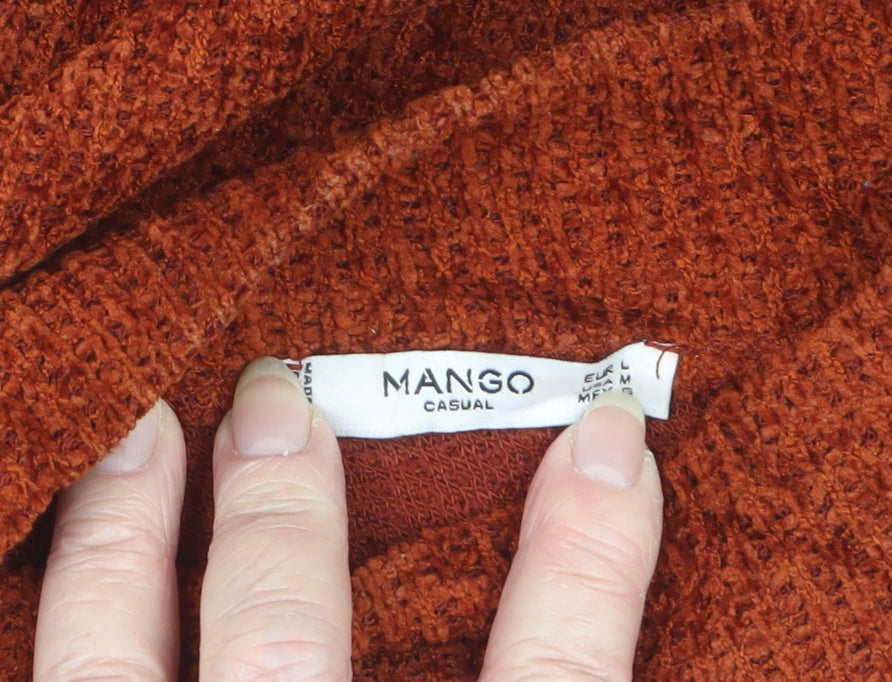Mango Women Orange Mock Neck Balloon Sleeve Knit Jumper M