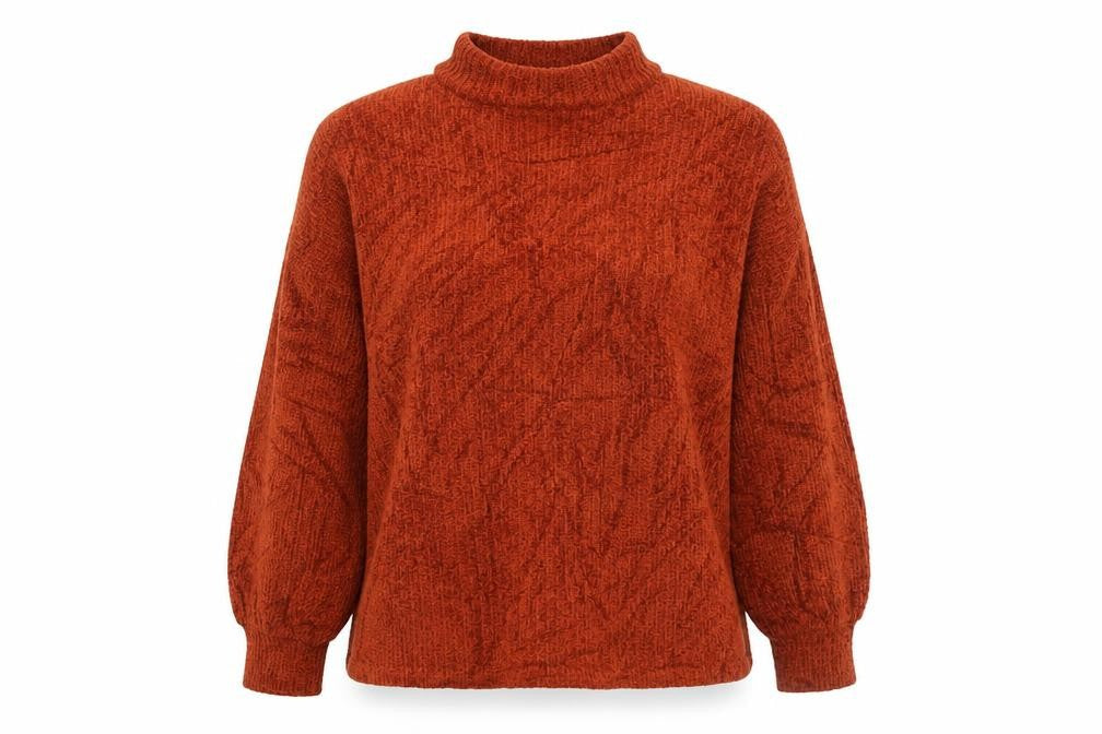 Mango Women Orange Mock Neck Balloon Sleeve Knit Jumper M