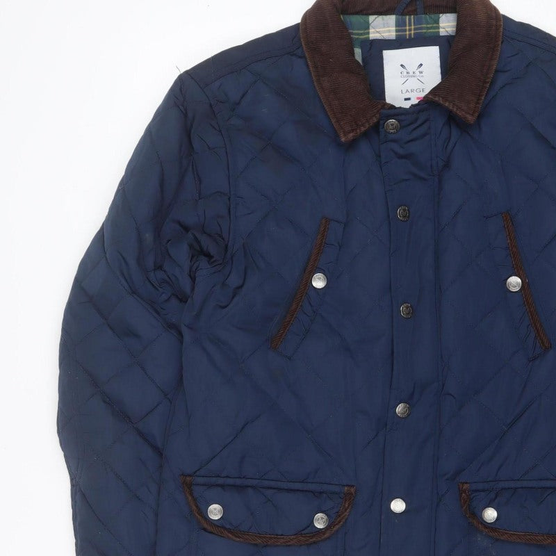 Crew Clothing Co. Men’s Blue Large Quilted Snap Jacket Corduroy Collar