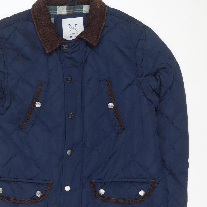 Crew Clothing Co. Men’s Blue Large Quilted Snap Jacket Corduroy Collar
