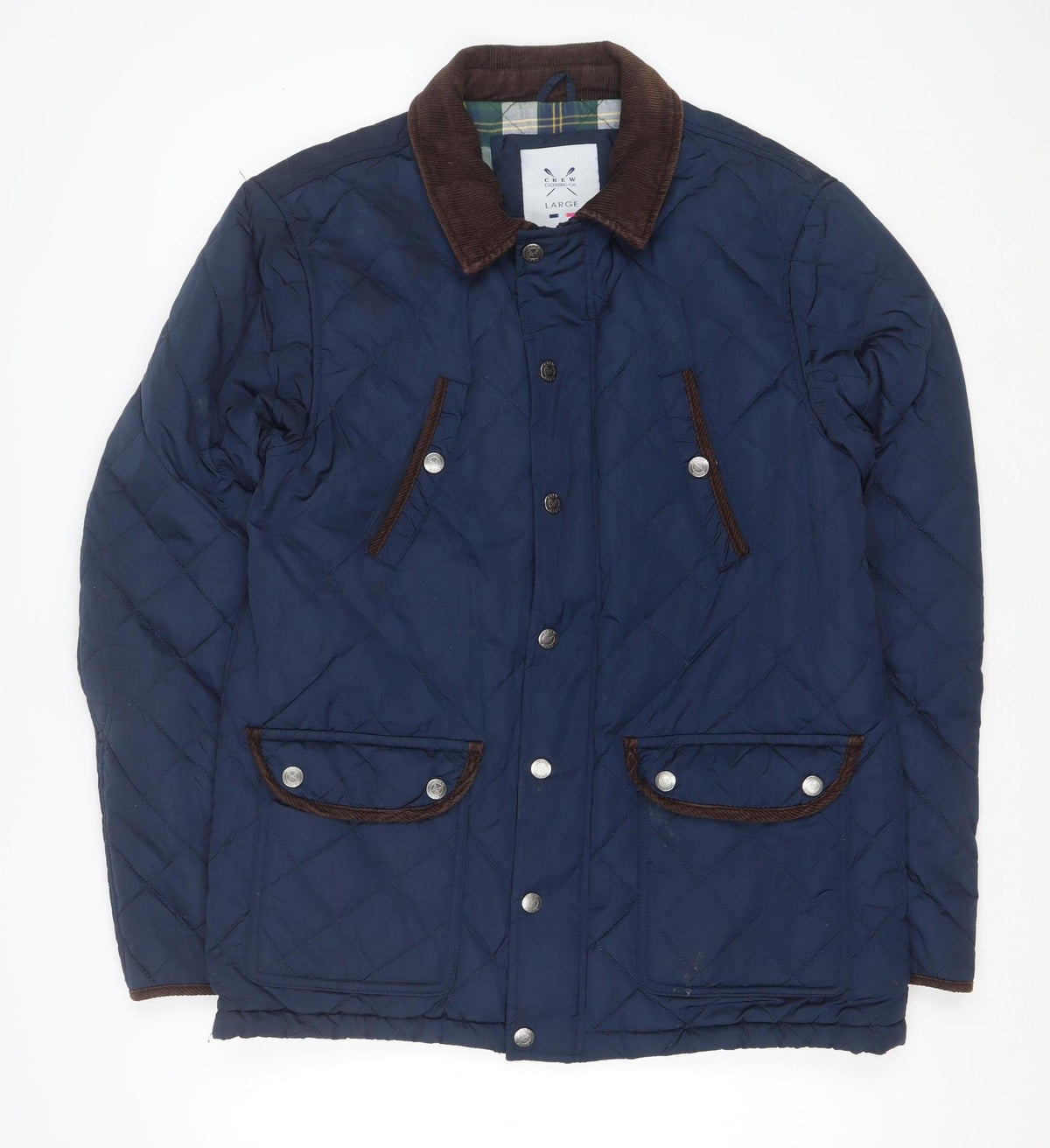 Crew Clothing Co. Men’s Blue Large Quilted Snap Jacket Corduroy Collar