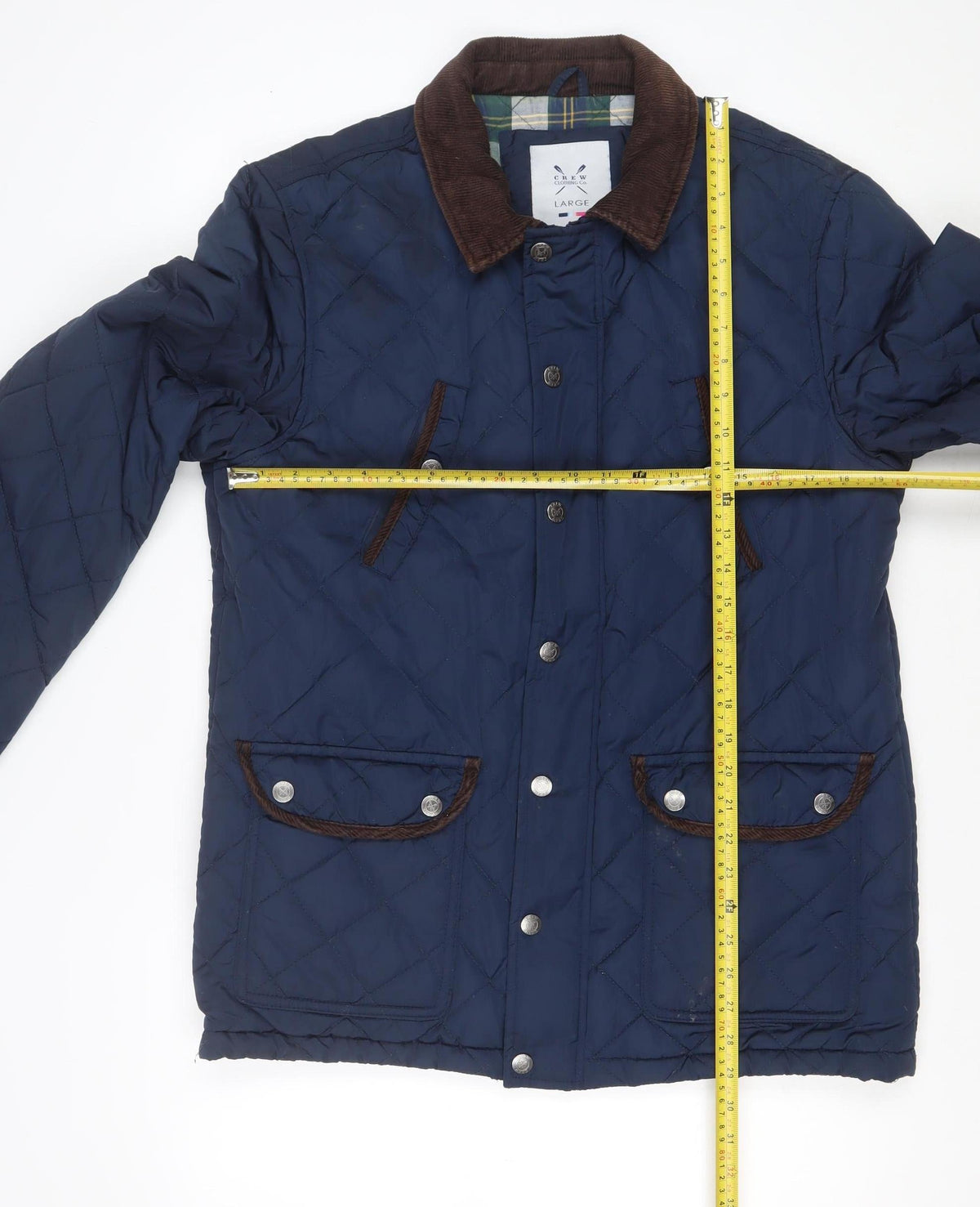 Crew Clothing Co. Men’s Blue Large Quilted Snap Jacket Corduroy Collar