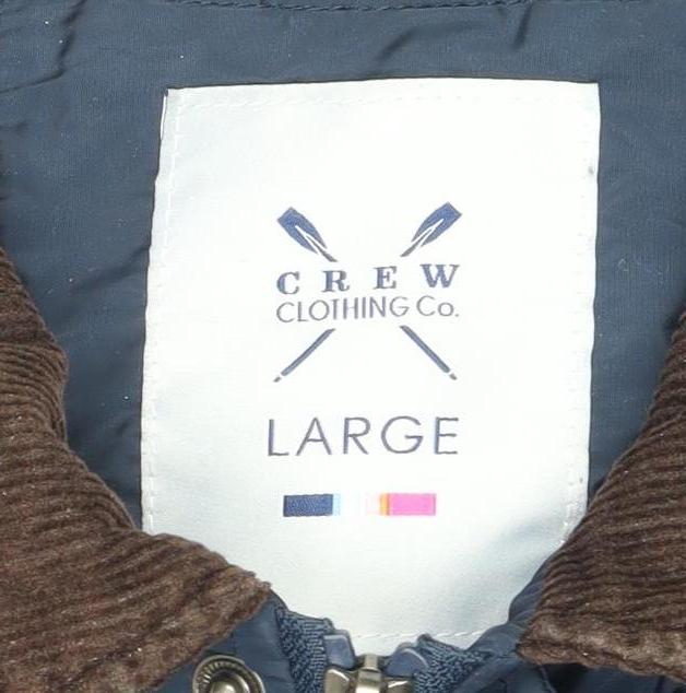 Crew Clothing Co. Men’s Blue Large Quilted Snap Jacket Corduroy Collar