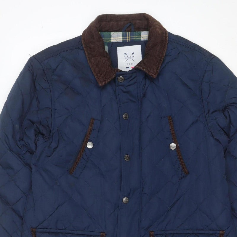 Crew Clothing Co. Men’s Blue Large Quilted Snap Jacket Corduroy Collar