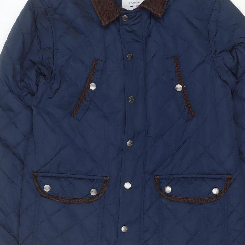 Crew Clothing Co. Men’s Blue Large Quilted Snap Jacket Corduroy Collar