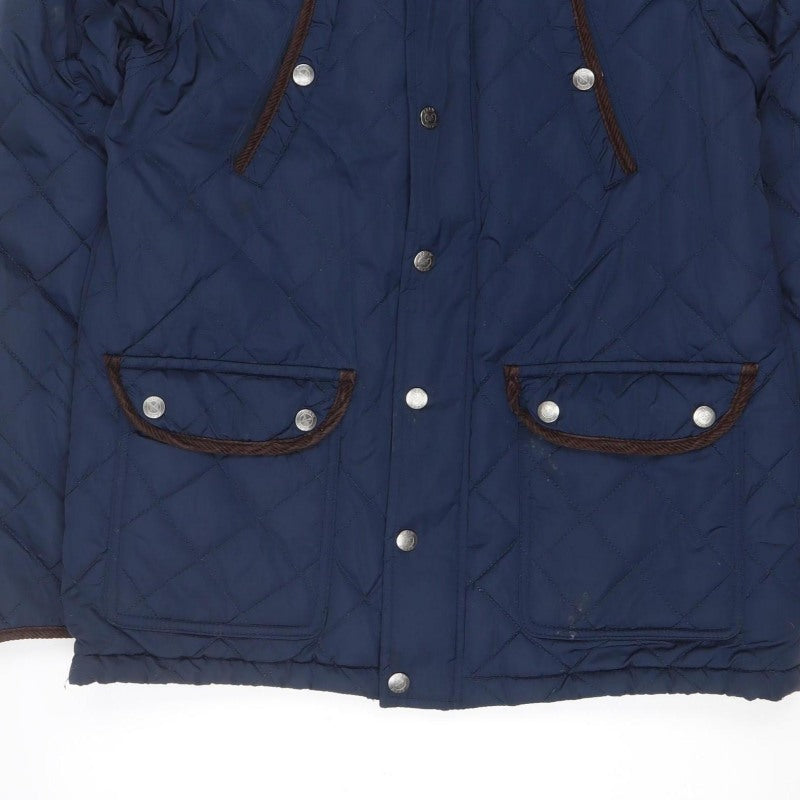 Crew Clothing Co. Men’s Blue Large Quilted Snap Jacket Corduroy Collar