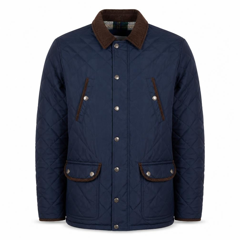 Crew Clothing Co. Men’s Blue Large Quilted Snap Jacket Corduroy Collar
