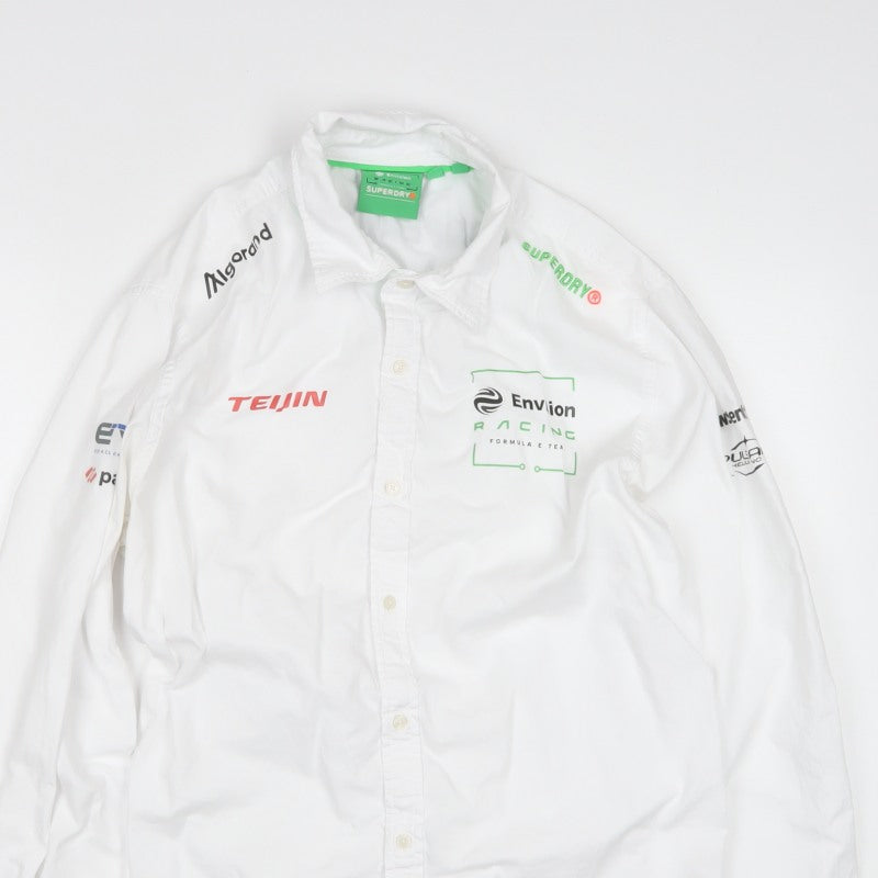 Superdry Men’s White XL Racing Logo Long Sleeve Button-Up Shirt