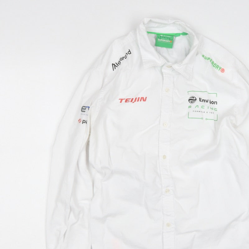 Superdry Men’s White XL Racing Logo Long Sleeve Button-Up Shirt