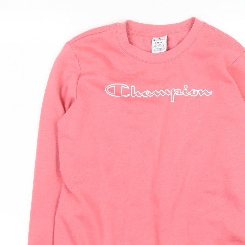 Champion Women Pink L Pullover Sweatshirt Logo Crew Neck