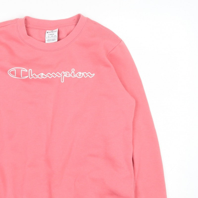 Champion Women Pink L Pullover Sweatshirt Logo Crew Neck