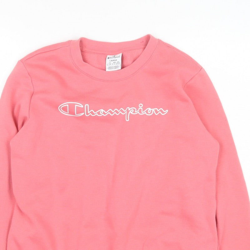 Champion Women Pink L Pullover Sweatshirt Logo Crew Neck