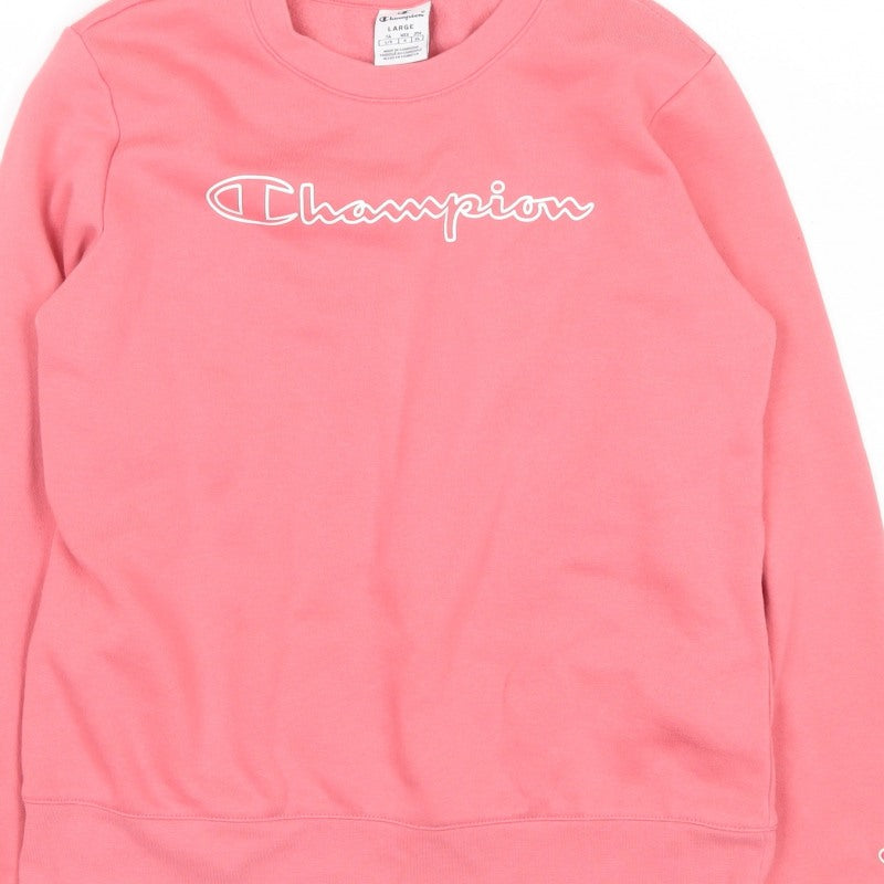 Champion Women Pink L Pullover Sweatshirt Logo Crew Neck