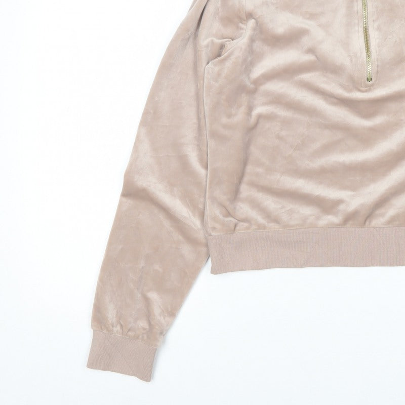 Juicy Couture Women Beige XL Velour 1/4 Zip Logo Sweatshirt