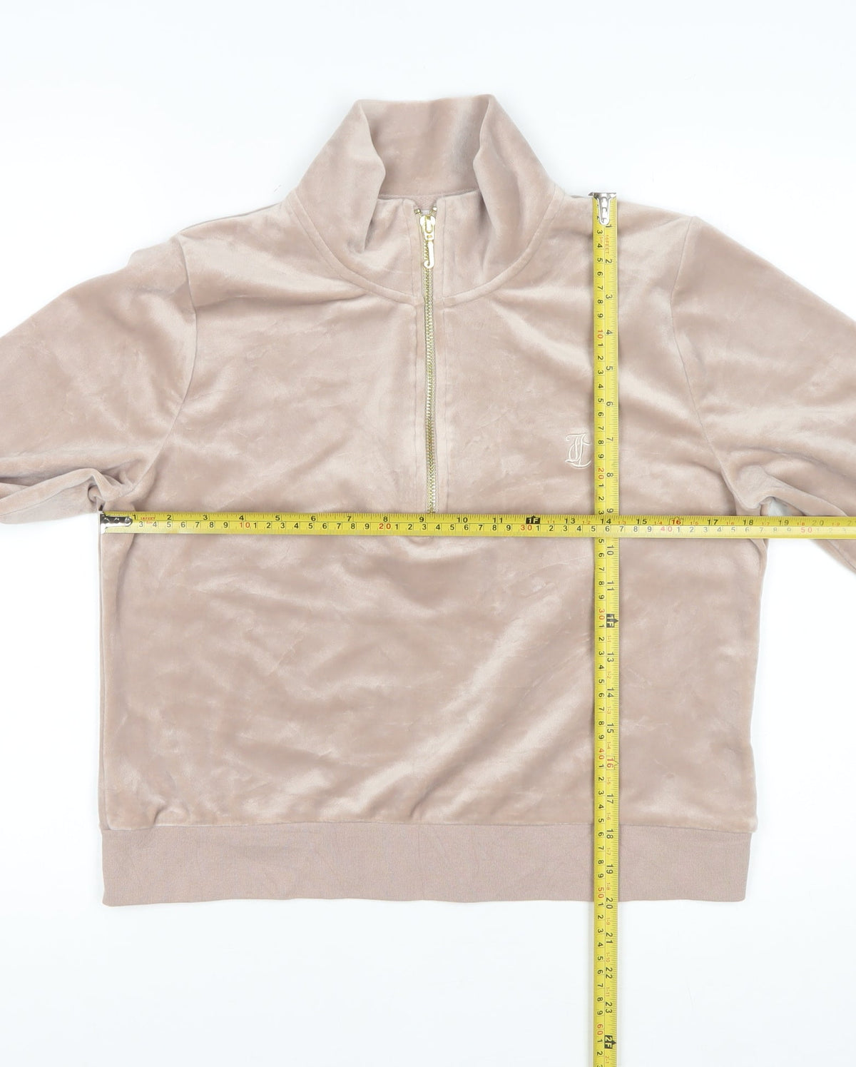 Juicy Couture Women Beige XL Velour 1/4 Zip Logo Sweatshirt