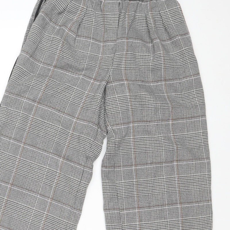 M&S Womens Grey Check Wide Leg Stripe Trousers UK 12 Short