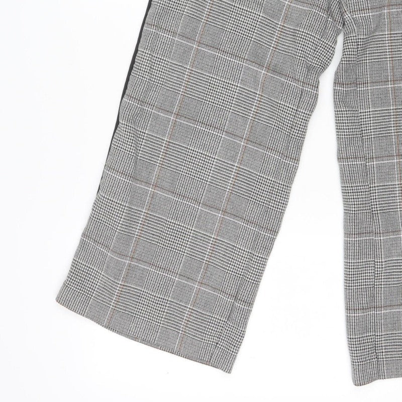 M&S Womens Grey Check Wide Leg Stripe Trousers UK 12 Short