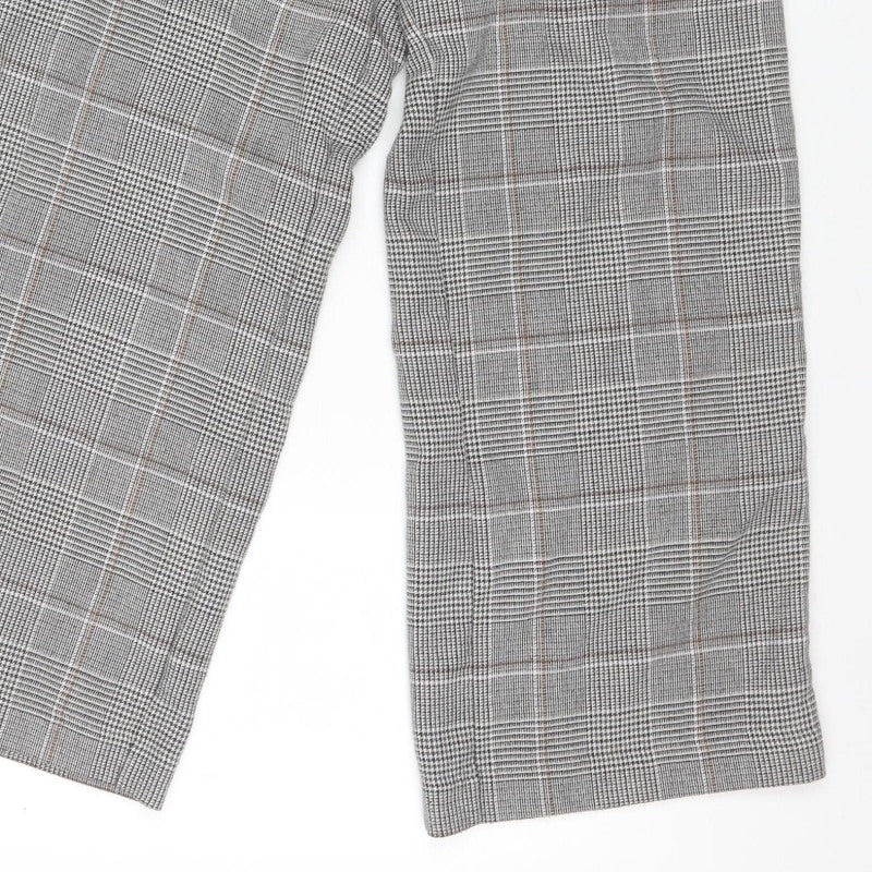 M&S Womens Grey Check Wide Leg Stripe Trousers UK 12 Short