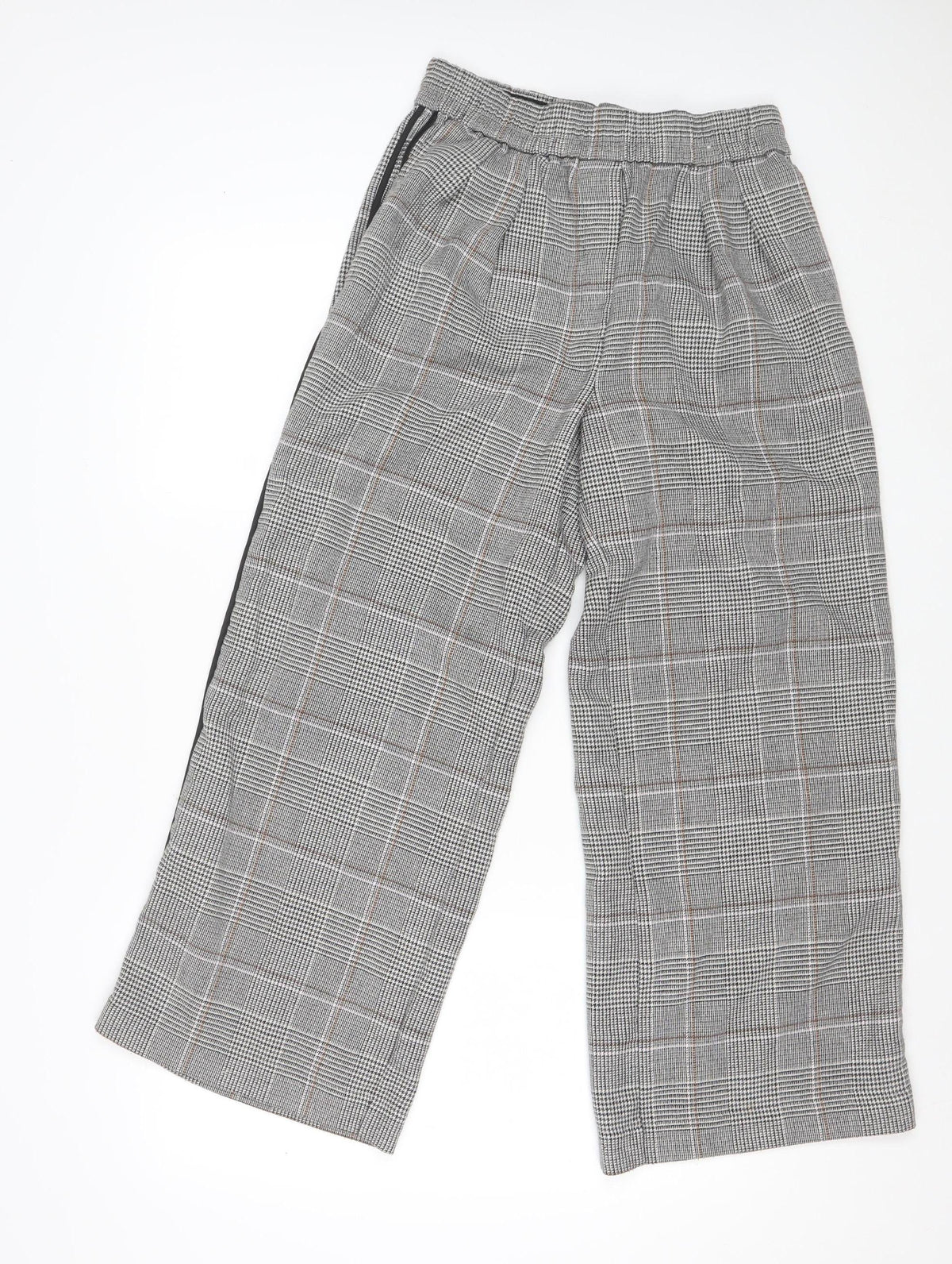 M&S Womens Grey Check Wide Leg Stripe Trousers UK 12 Short