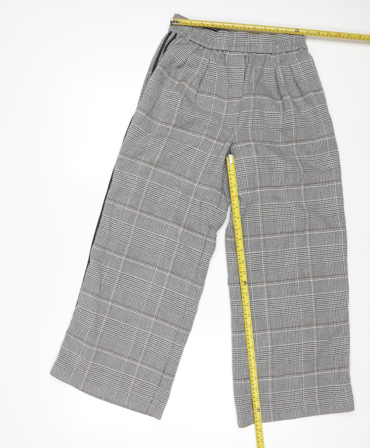M&S Womens Grey Check Wide Leg Stripe Trousers UK 12 Short