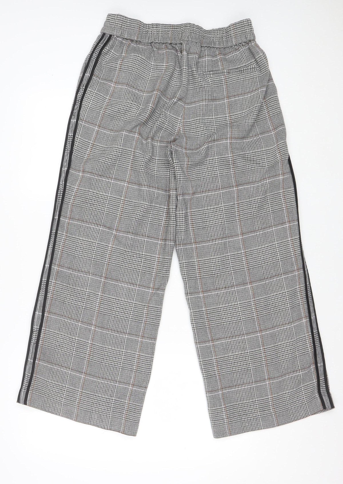M&S Womens Grey Check Wide Leg Stripe Trousers UK 12 Short