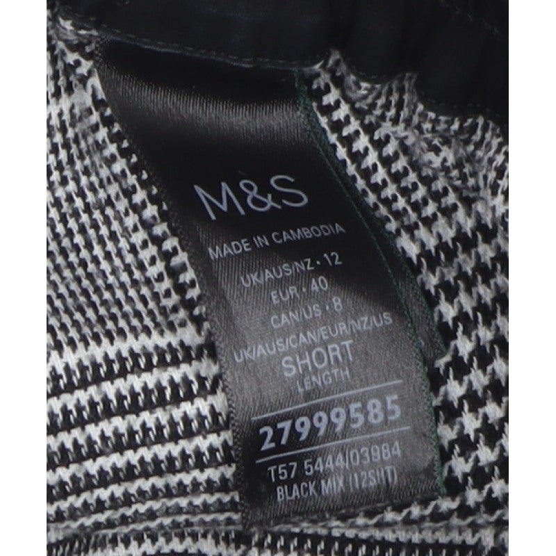 M&S Womens Grey Check Wide Leg Stripe Trousers UK 12 Short