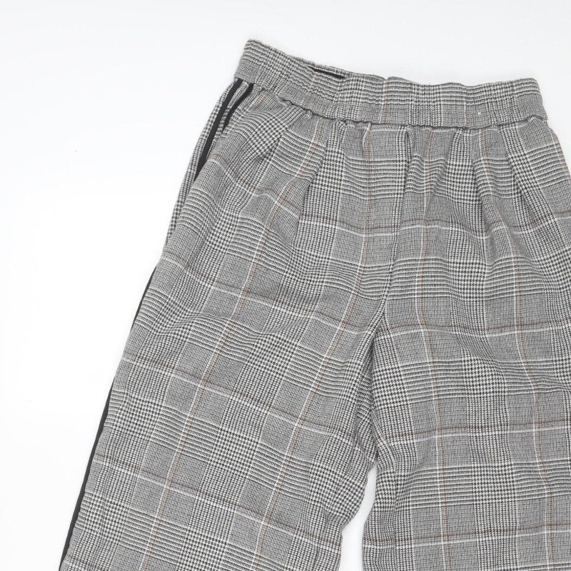M&S Womens Grey Check Wide Leg Stripe Trousers UK 12 Short