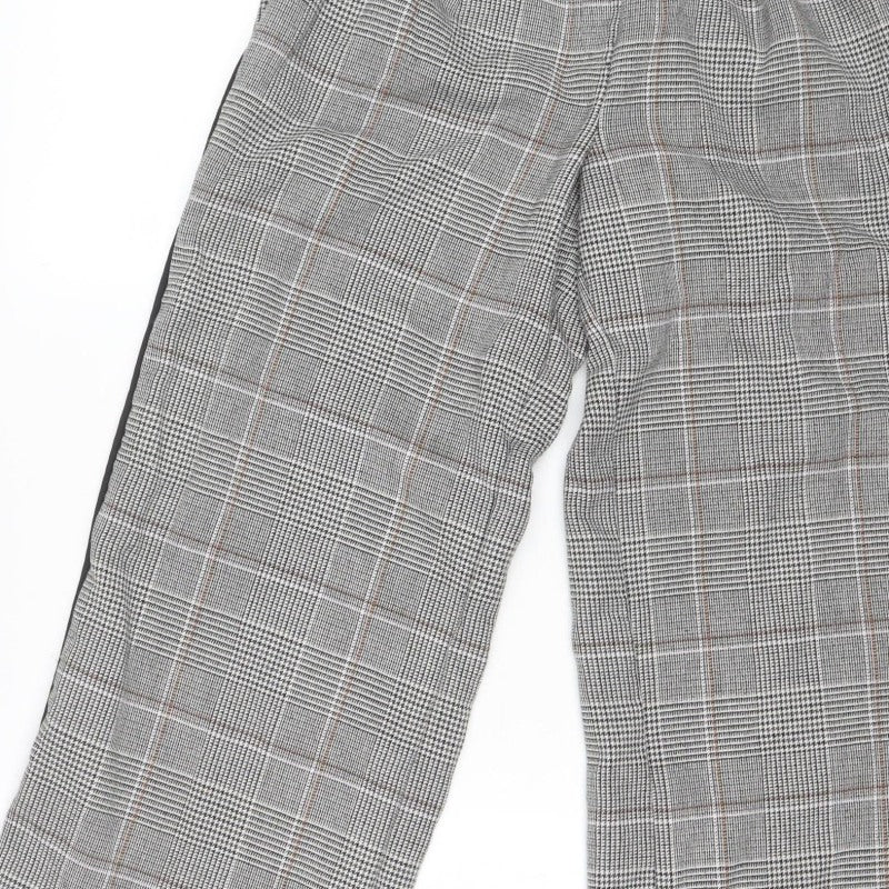 M&S Womens Grey Check Wide Leg Stripe Trousers UK 12 Short