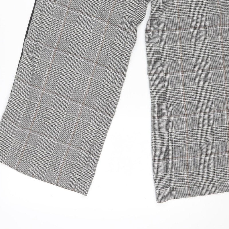 M&S Womens Grey Check Wide Leg Stripe Trousers UK 12 Short