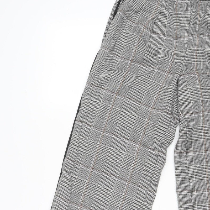 M&S Womens Grey Check Wide Leg Stripe Trousers UK 12 Short