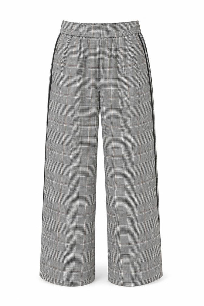 M&S Womens Grey Check Wide Leg Stripe Trousers UK 12 Short