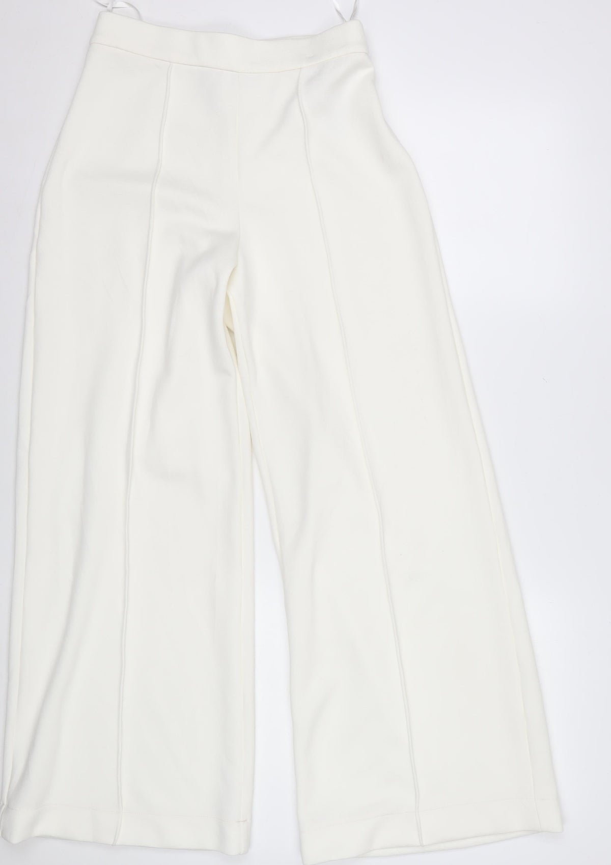 Marks & Spencer Women Ivory UK 8 Regular Wide Leg Stretch Trousers