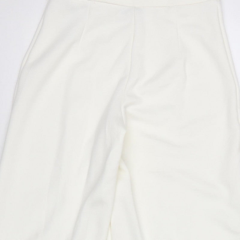 Marks & Spencer Women Ivory UK 8 Regular Wide Leg Stretch Trousers