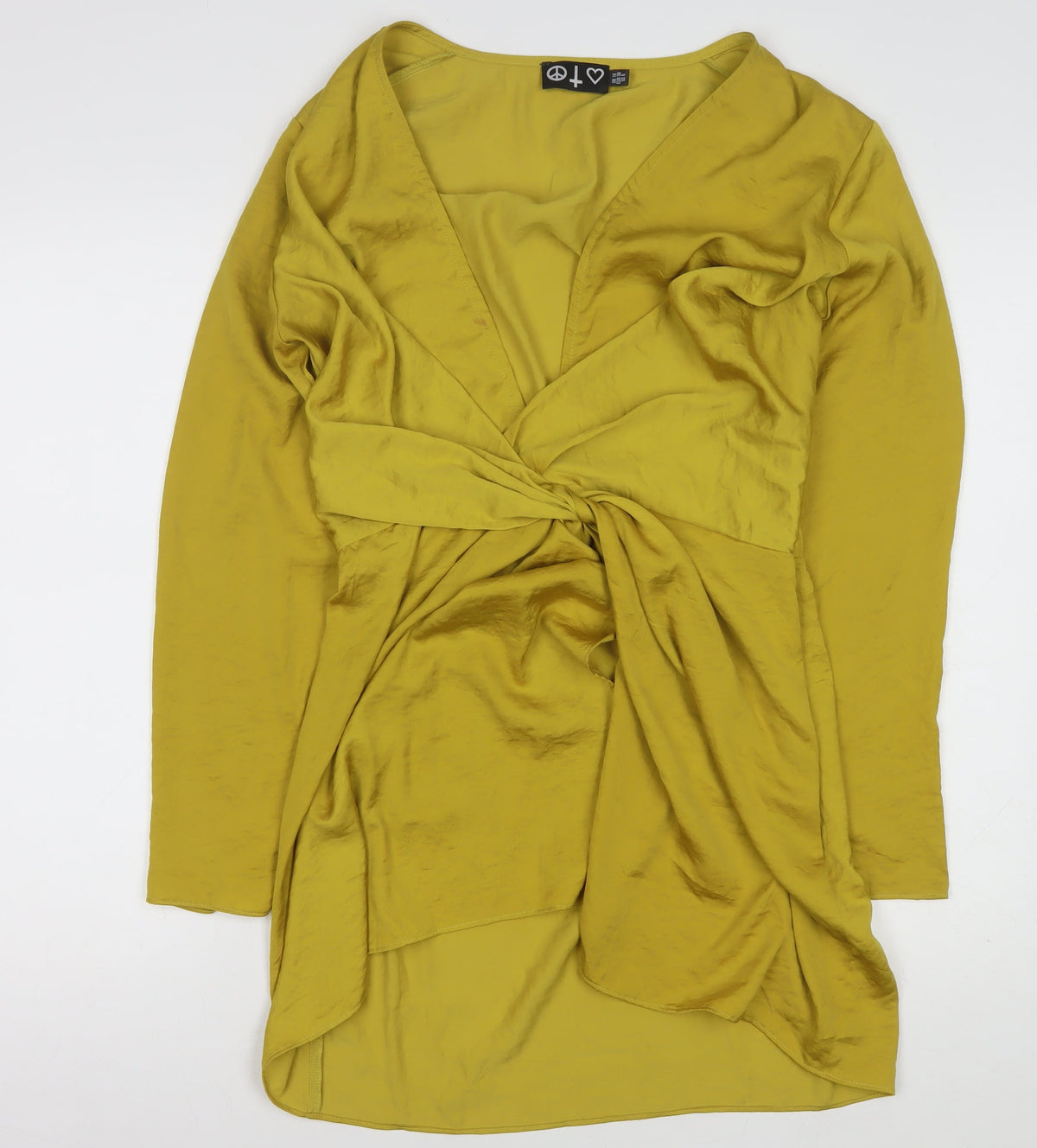 Missguided Women Yellow UK 10 Wrap Dress Long Sleeve V-Neck Party