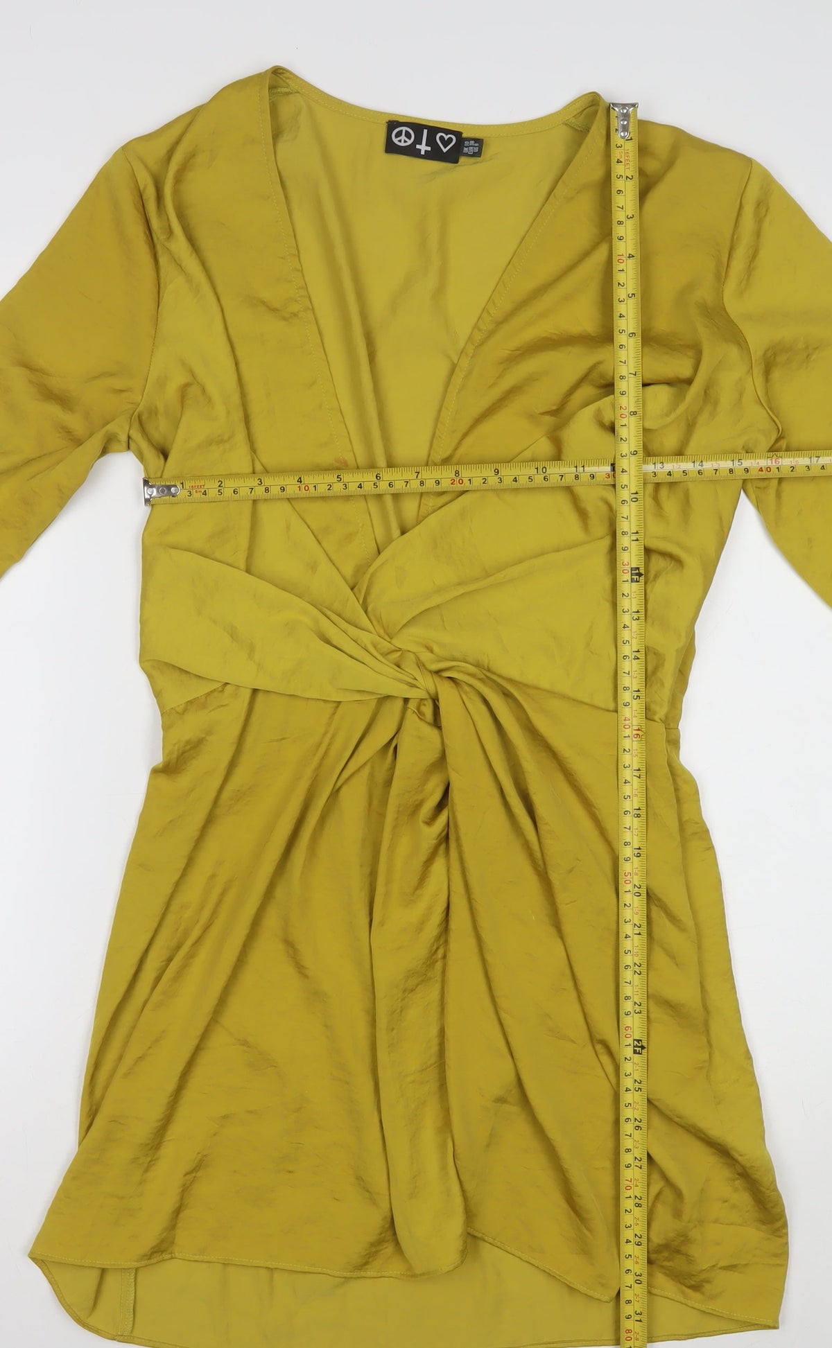 Missguided Women Yellow UK 10 Wrap Dress Long Sleeve V-Neck Party