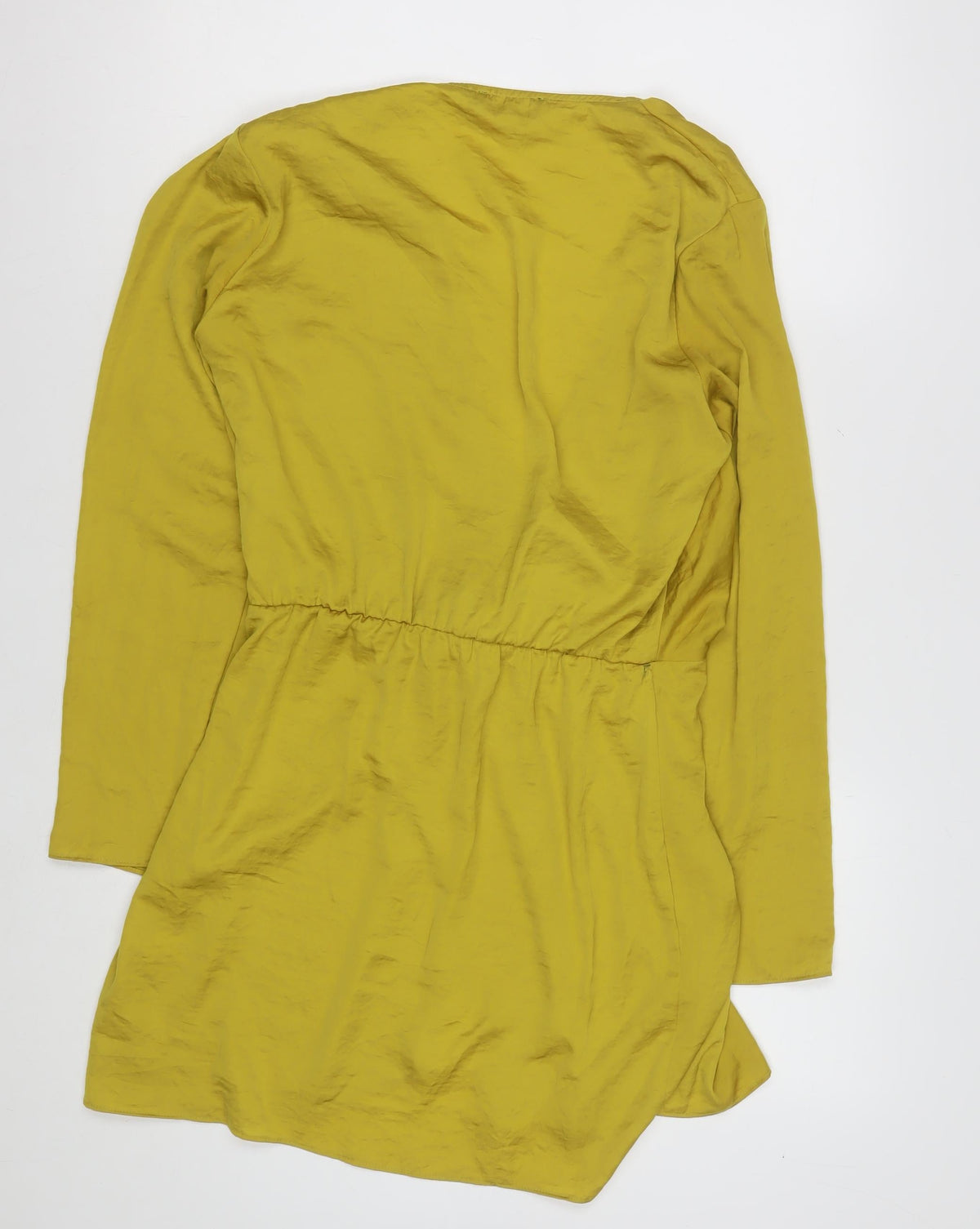 Missguided Women Yellow UK 10 Wrap Dress Long Sleeve V-Neck Party