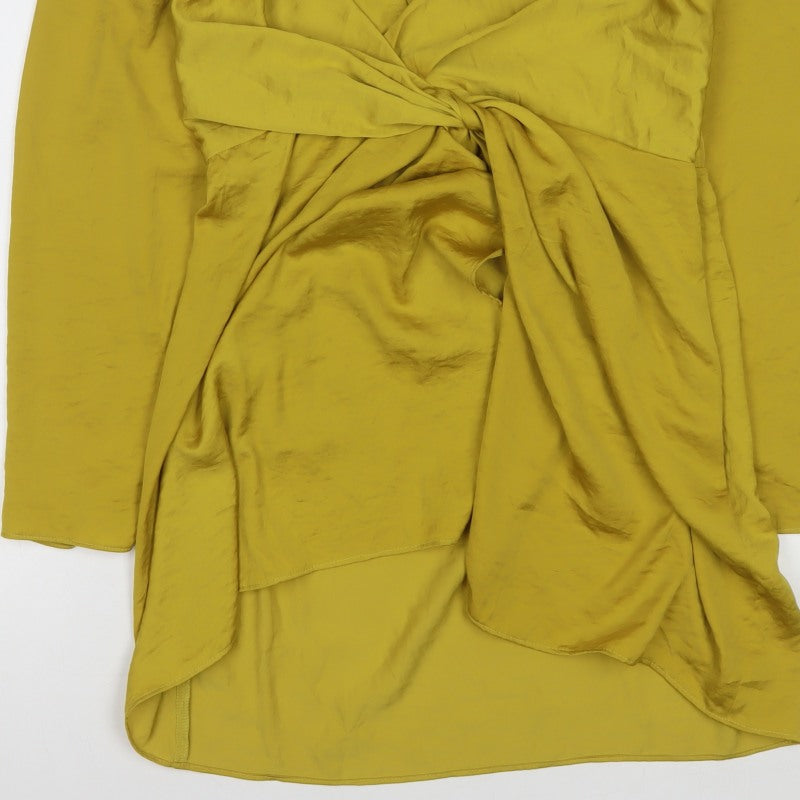 Missguided Women Yellow UK 10 Wrap Dress Long Sleeve V-Neck Party