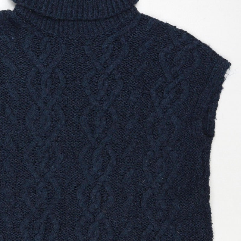 White Stuff Women’s Blue UK 8 Cable Knit Wool Roll Neck Vest Jumper