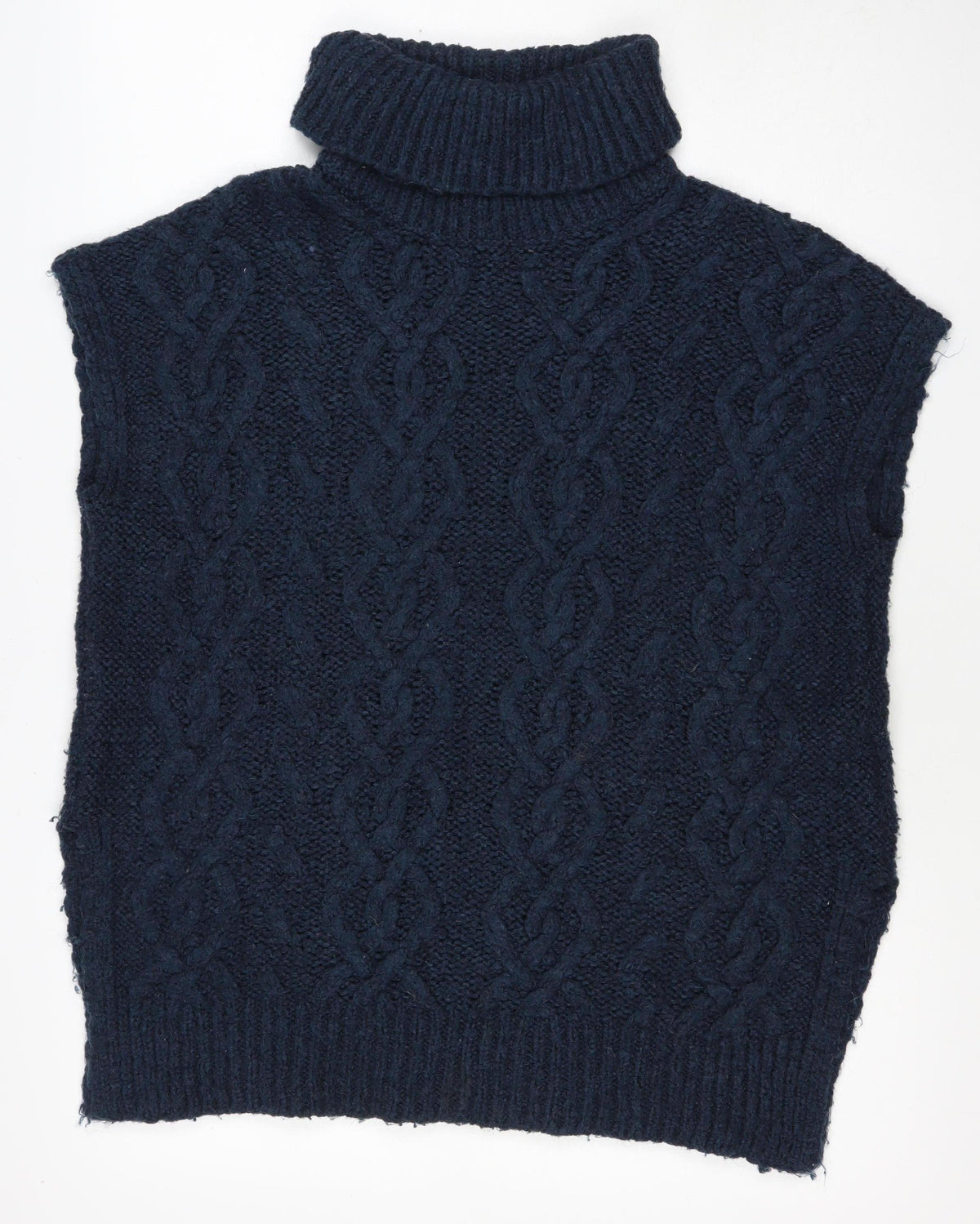 White Stuff Women’s Blue UK 8 Cable Knit Wool Roll Neck Vest Jumper