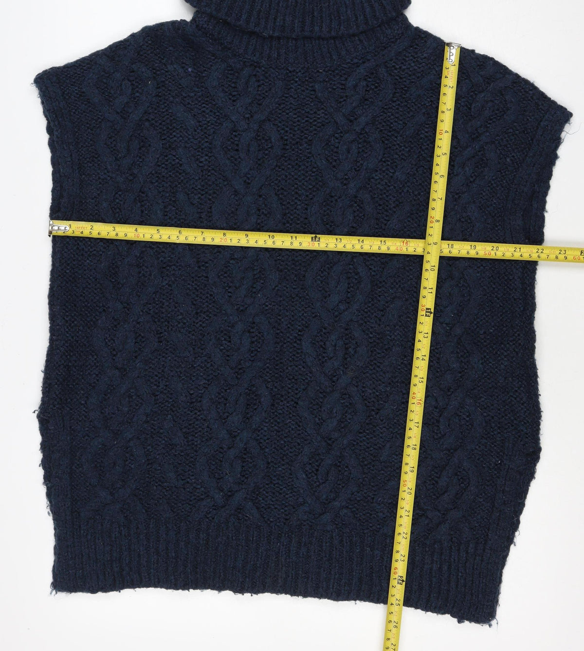 White Stuff Women’s Blue UK 8 Cable Knit Wool Roll Neck Vest Jumper