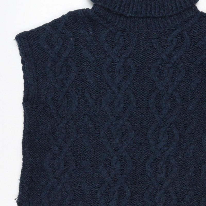 White Stuff Women’s Blue UK 8 Cable Knit Wool Roll Neck Vest Jumper