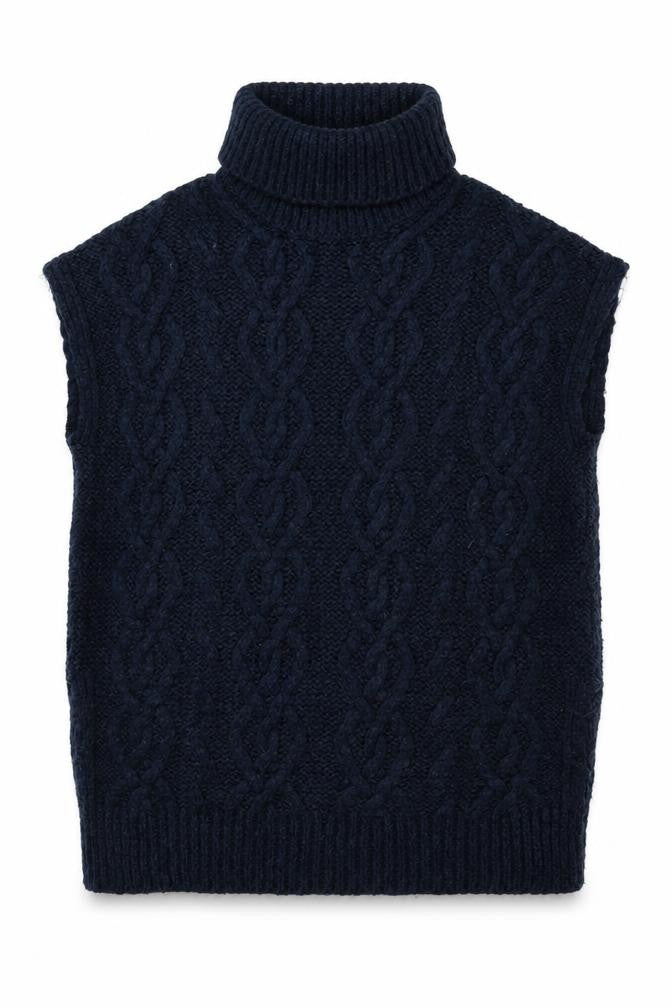 White Stuff Women’s Blue UK 8 Cable Knit Wool Roll Neck Vest Jumper