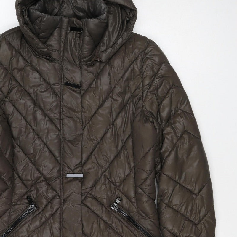 WADCS Women’s Brown L Long Hooded Quilted Puffer Jacket