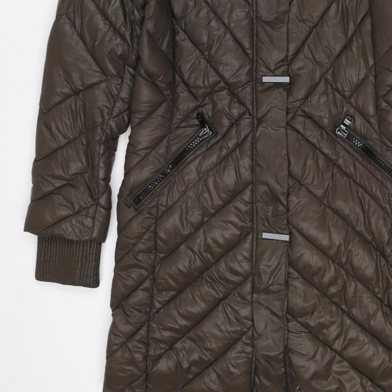 WADCS Women’s Brown L Long Hooded Quilted Puffer Jacket
