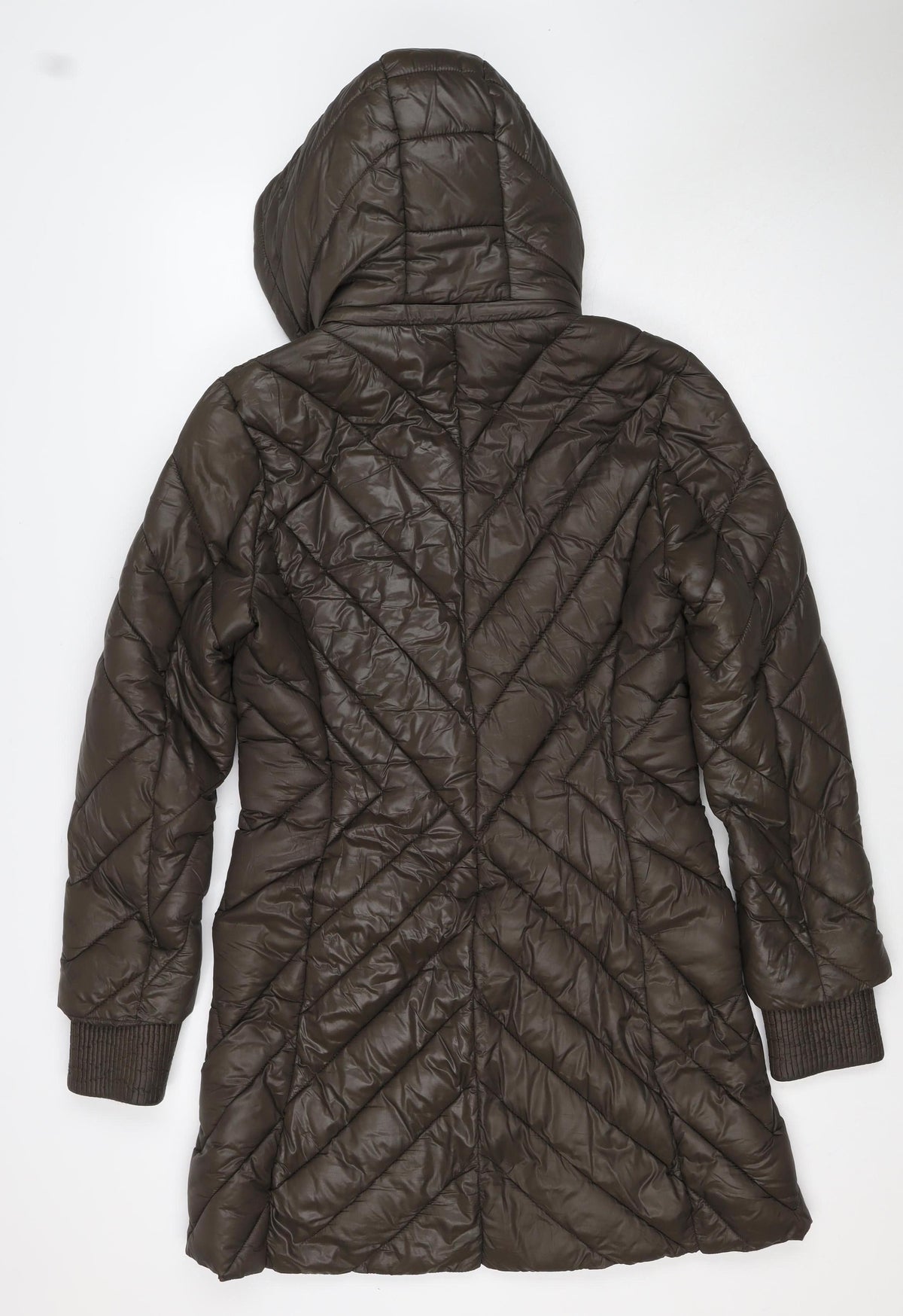 WADCS Women’s Brown L Long Hooded Quilted Puffer Jacket