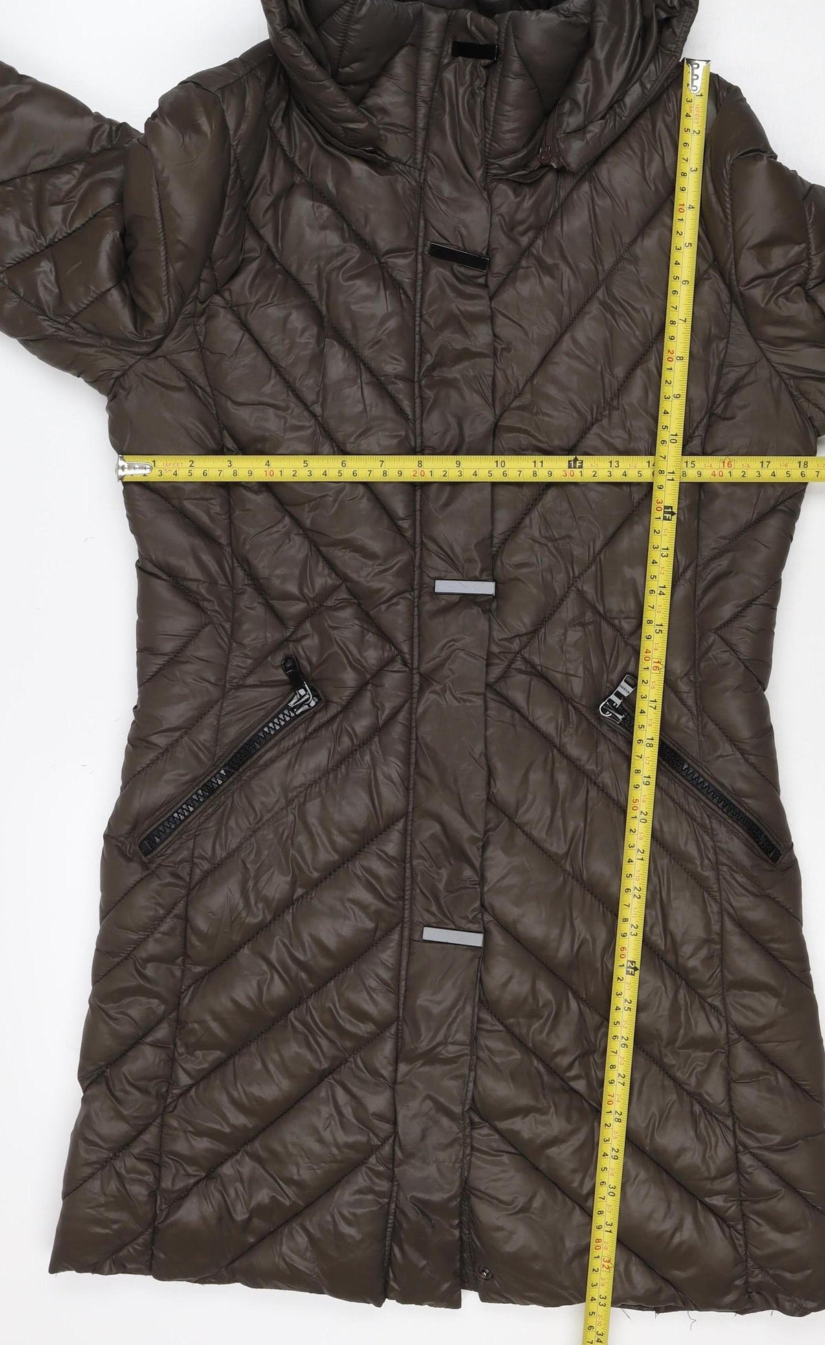 WADCS Women’s Brown L Long Hooded Quilted Puffer Jacket
