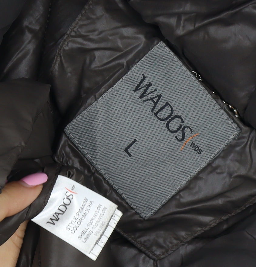 WADCS Women’s Brown L Long Hooded Quilted Puffer Jacket