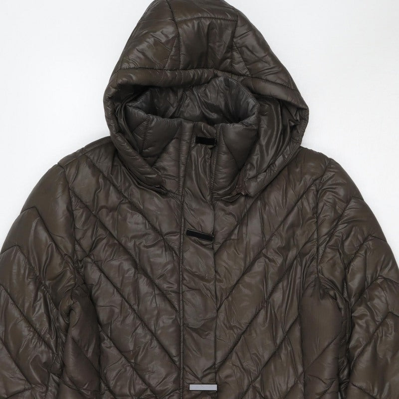 WADCS Women’s Brown L Long Hooded Quilted Puffer Jacket