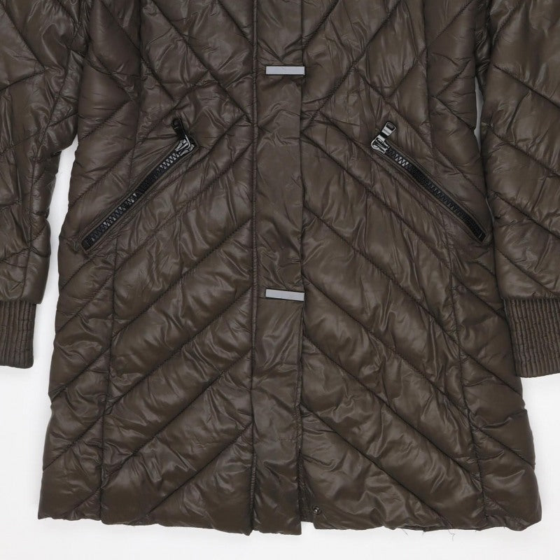 WADCS Women’s Brown L Long Hooded Quilted Puffer Jacket